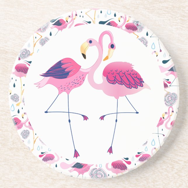 Dessous De Verre En Grès Illustration de Flamants roses rose cool (Devant)