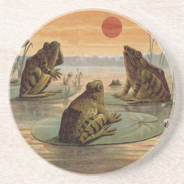 Dessous De Verre En Grès Illustration de grenouilles Lily Pads Moon (Devant)