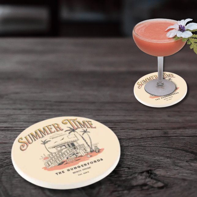 Dessous De Verre En Grès Illustration de hutte de plage rétro (Créateur téléchargé)