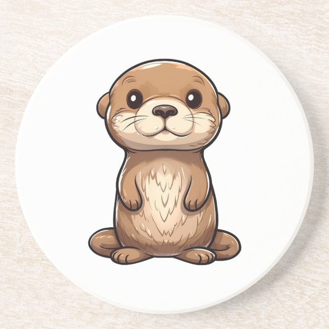Dessous De Verre En Grès Illustration de la loutre de dessin (Devant)