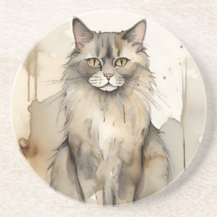 Dessous De Verre En Grès Illustration de l'aquarelle du Maine Coon