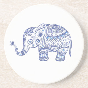 Dessous De Verre En Grès Illustration de l'éléphant floral bleu