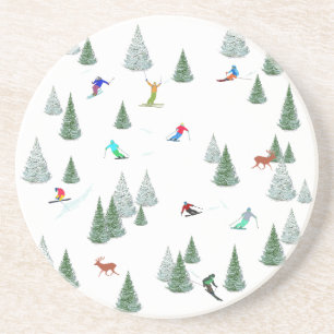 Dessous De Verre En Grès Illustration de skieurs en ski de descente