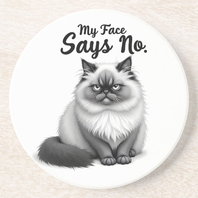Dessous De Verre En Grès Illustration de visage de chat drôle – Art de chat (Devant)