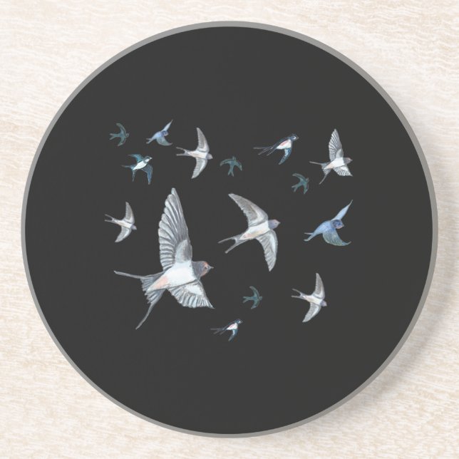 Dessous De Verre En Grès Illustration de vol d'oiseaux hirondelles (Devant)