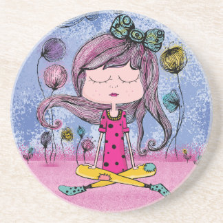 Dessous De Verre En Grès Illustration de yoga de fille mignonne