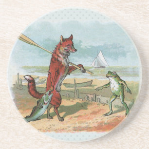 Dessous De Verre En Grès Illustration fantaisiste de renard et de grenouill