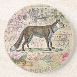 Dessous De Verre En Grès Illustration Vintage de Fox Wildlife Collage