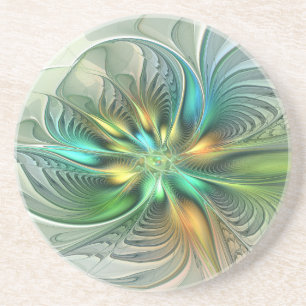 Dessous De Verre En Grès Imaginaire coloré Moderne Fleur Abstraite Fractale