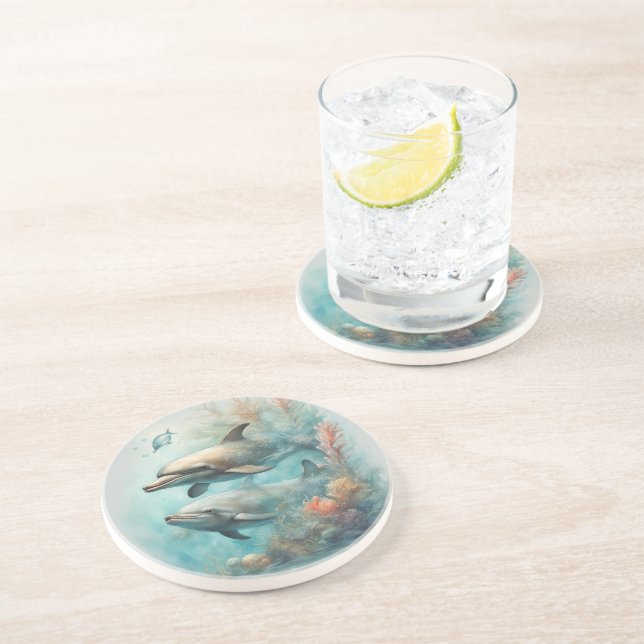 Dessous De Verre En Grès Imaginaire dauphin 6 (Côté)