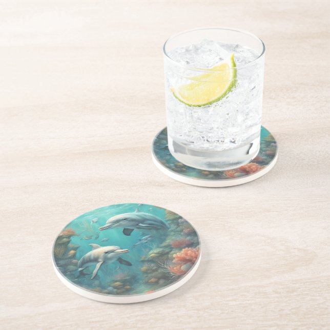 Dessous De Verre En Grès Imaginaire dauphin 7 (Côté)