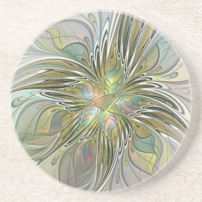 Dessous De Verre En Grès Imaginaire Floral Fleur Art Fractal Moderne Avec O (Devant)