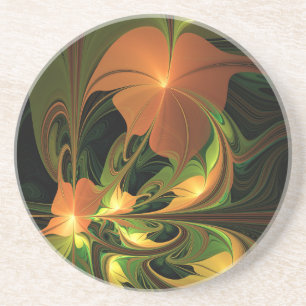 Dessous De Verre En Grès Imaginaire Plante Abstrait rouille verte Brown fra