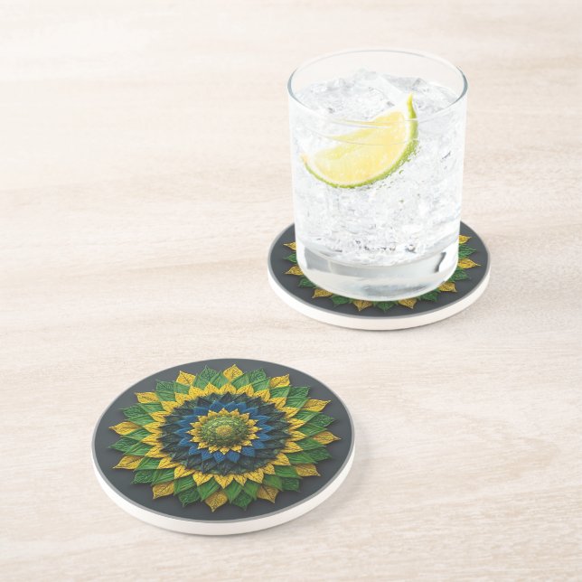 Dessous De Verre En Grès Imperial Solar Leaf Mandala Luxury Keychain - Emer (Côté)