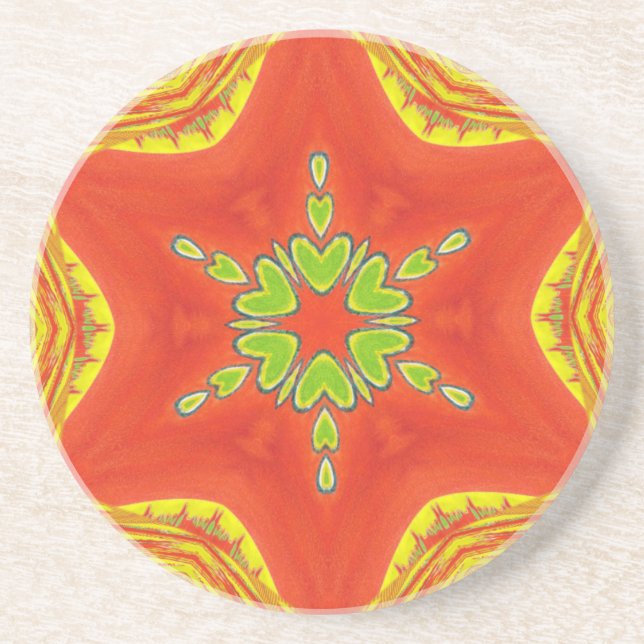 Dessous De Verre En Grès Impression d'art de mandala rouge or vert (Devant)