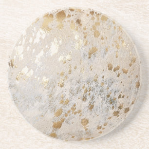 Dessous De Verre En Grès Impression de cuir de vache métallisé or