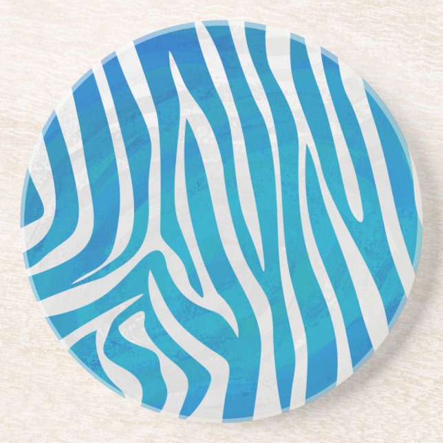 Dessous De Verre En Grès Impression en bleu et blanc Zebra (Devant)