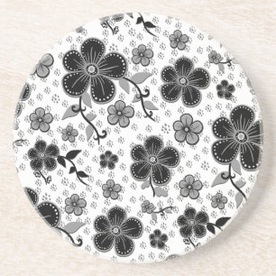 Dessous De Verre En Grès Impression florale noire et blanche