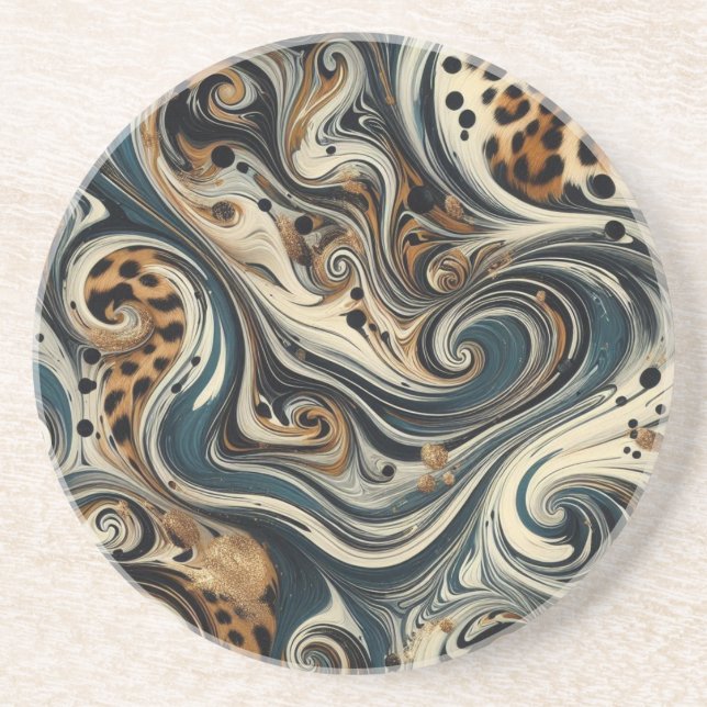 Dessous De Verre En Grès Impression léopard abstraite en spirale (Devant)