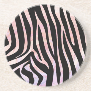 Dessous De Verre En Grès Impression Zèbre Noir et Rose