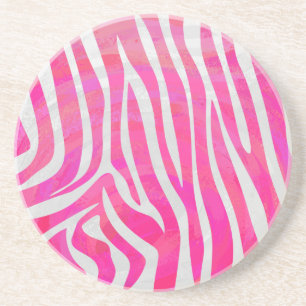 Dessous De Verre En Grès Imprimé zèbre rose vif et blanc