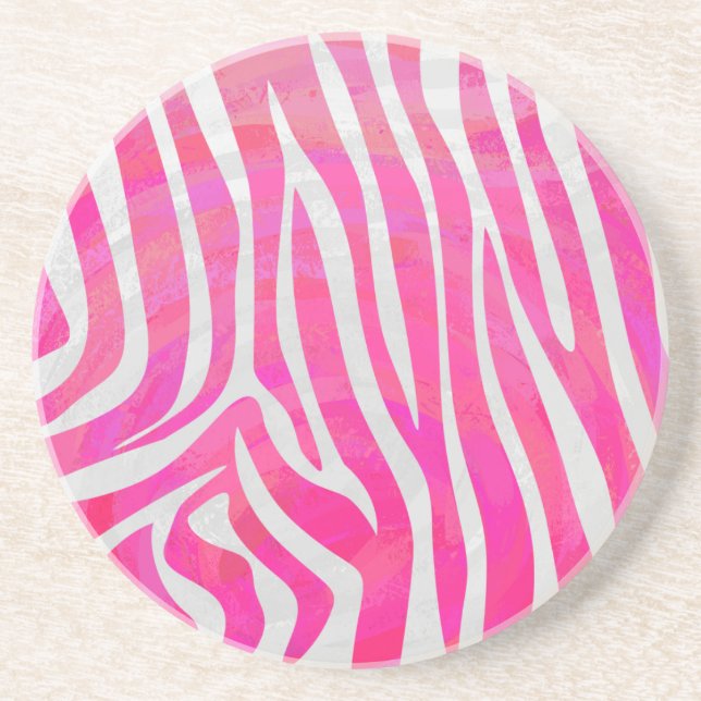 Dessous De Verre En Grès Imprimé zèbre rose vif et blanc (Devant)
