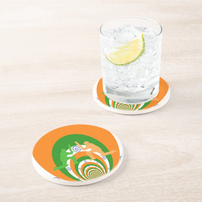 Dessous De Verre En Grès Inde Cricket Spirit Design abstrait (Côté)