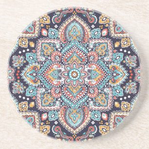 Dessous De Verre En Grès Indian Paisley : Motif ethnique mandala