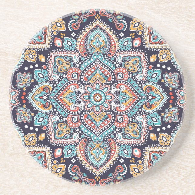 Dessous De Verre En Grès Indian Paisley : Motif ethnique mandala (Devant)