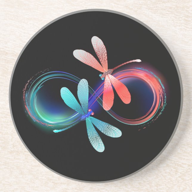 Dessous De Verre En Grès Infini avec des libellules lumineuses (Devant)