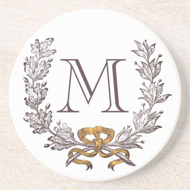 Dessous De Verre En Grès Initiale de monogramme personnalisée par guirlande (Devant)