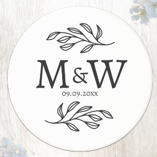 Dessous De Verre En Grès Initiales de monogramme de couple de mariage Date