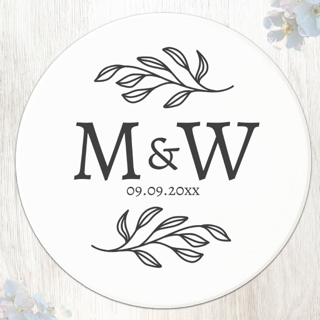 Dessous De Verre En Grès Initiales de monogramme de couple de mariage Date  (Wedding couple monogram initials coaster)