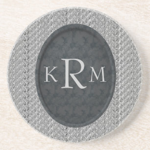 Dessous De Verre En Grès Initiales de monogramme personnalisées Floral noir
