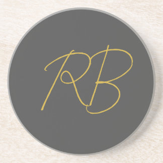 Dessous De Verre En Grès Initiales du monogramme couleur or gris moderne