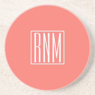Dessous De Verre En Grès Initiales Monogramme Blanc Sur Corail