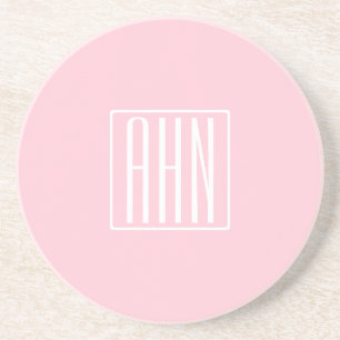 Dessous De Verre En Grès Initiales Monogramme Blanc Sur Rose Clair