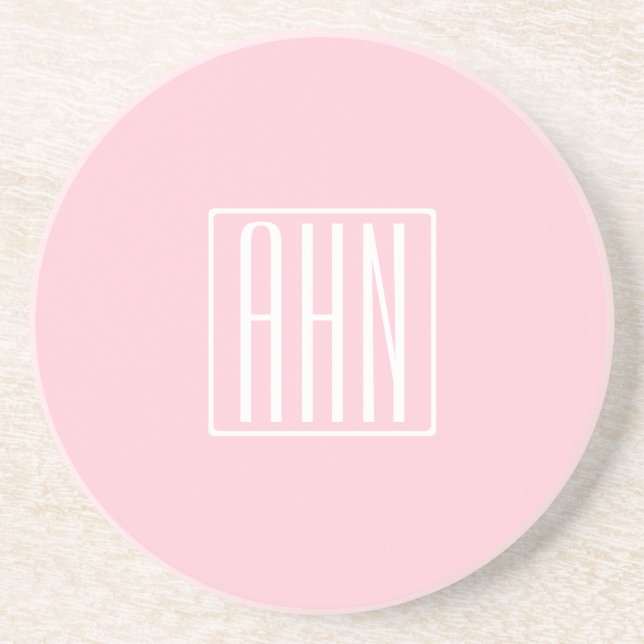 Dessous De Verre En Grès Initiales Monogramme | Blanc Sur Rose Clair (Devant)