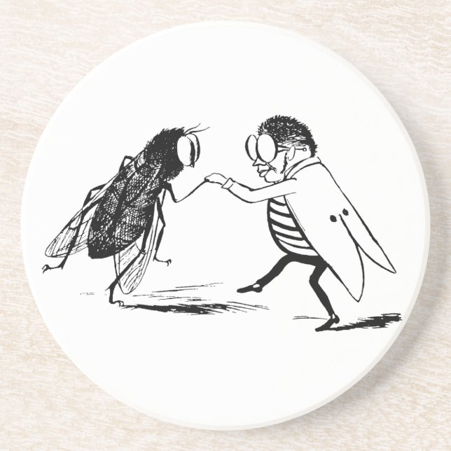 Dessous De Verre En Grès Insectes anciens dansant; mouche bleue (Devant)