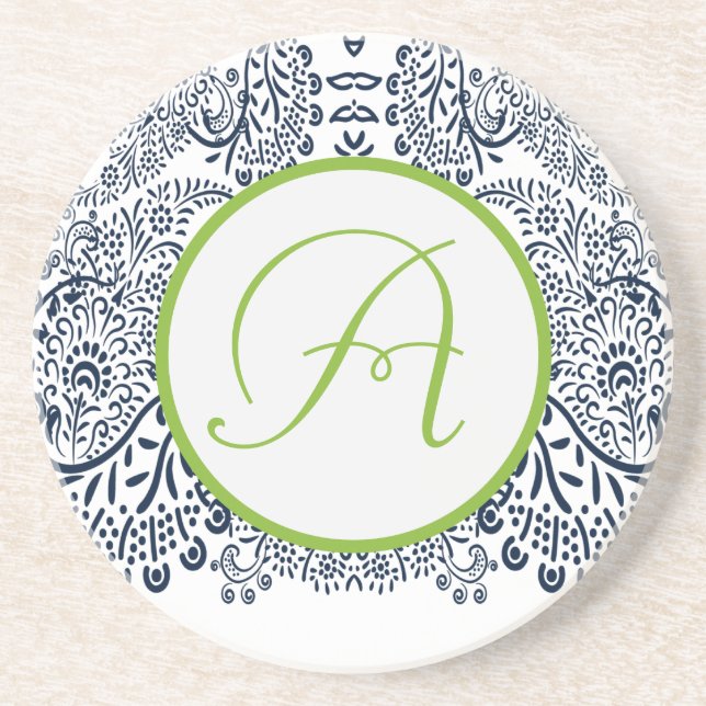 Dessous De Verre En Grès Inséparable Blue and Green Paisley (Devant)