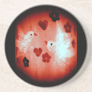 Dessous De Verre En Grès Inséparables de White Doves Red Hearts