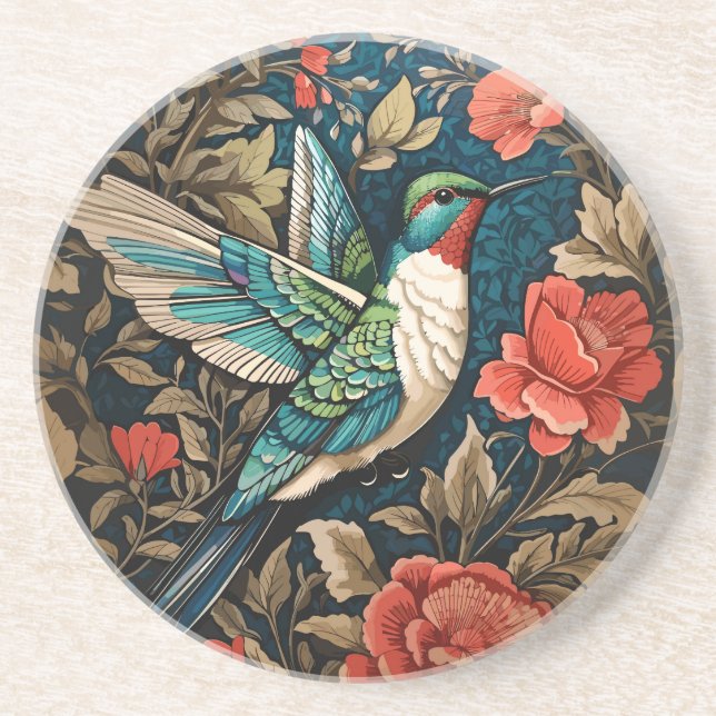 Dessous De Verre En Grès Inspiré par l'élégant colibri William Morris volan (Devant)