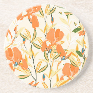 Dessous De Verre En Grès Iris orange : motif floral transparent