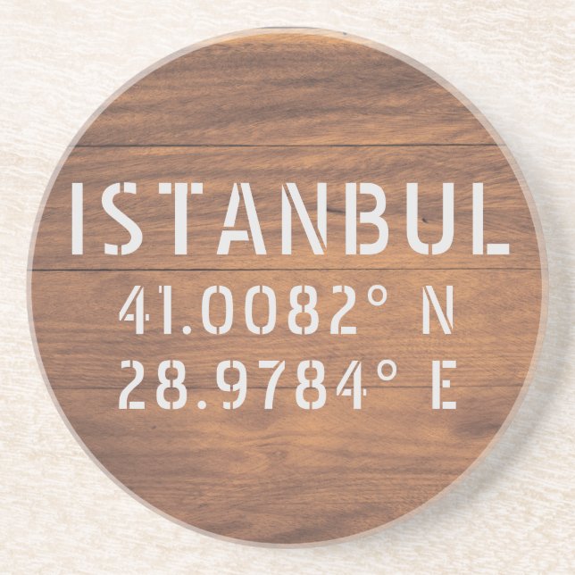Dessous De Verre En Grès Istanbul Latitude et Longitude Bois foncé (Devant)