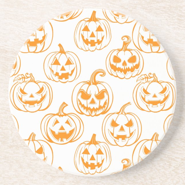 Dessous De Verre En Grès Jack-o-lanterns Motif.Orange (Devant)