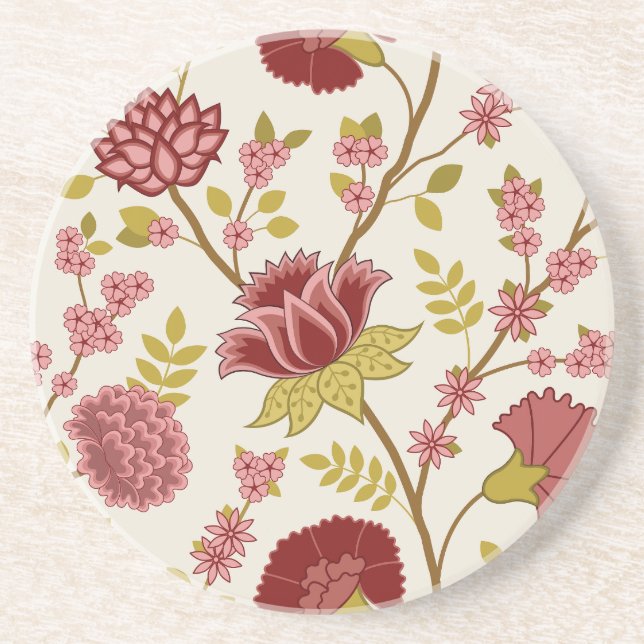 Dessous De Verre En Grès Jacobean Floral Lg Motif Reds Pinks Gold Crème (Devant)