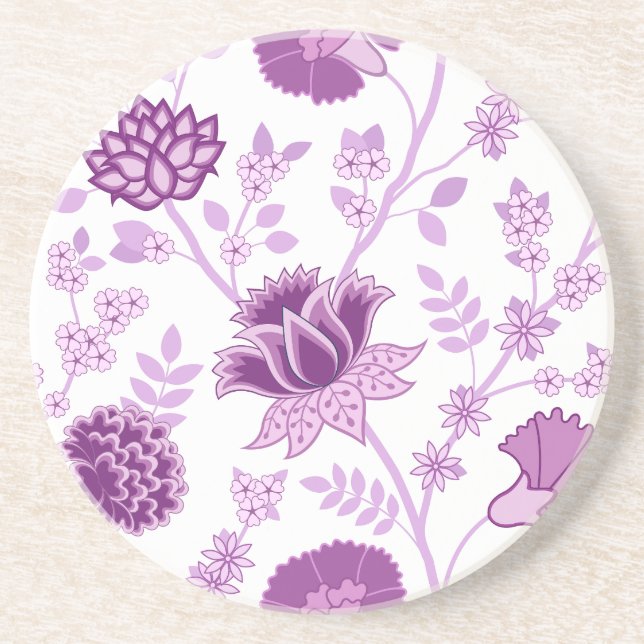 Dessous De Verre En Grès Jacobean Floral Lg Motif rose sur blanc (Devant)