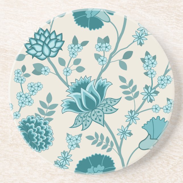 Dessous De Verre En Grès Jacobean Floral Lg Motif Teals sur Crème (Devant)