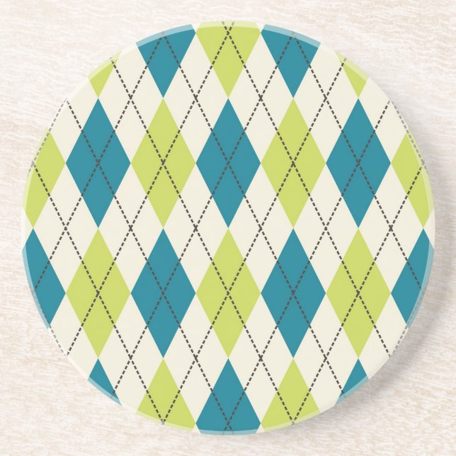 Dessous De Verre En Grès Jacquard Bleu Et Vert (Devant)