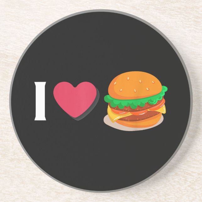 Dessous De Verre En Grès J'adore Burger Cheeseburger Manger Malsain  (Devant)